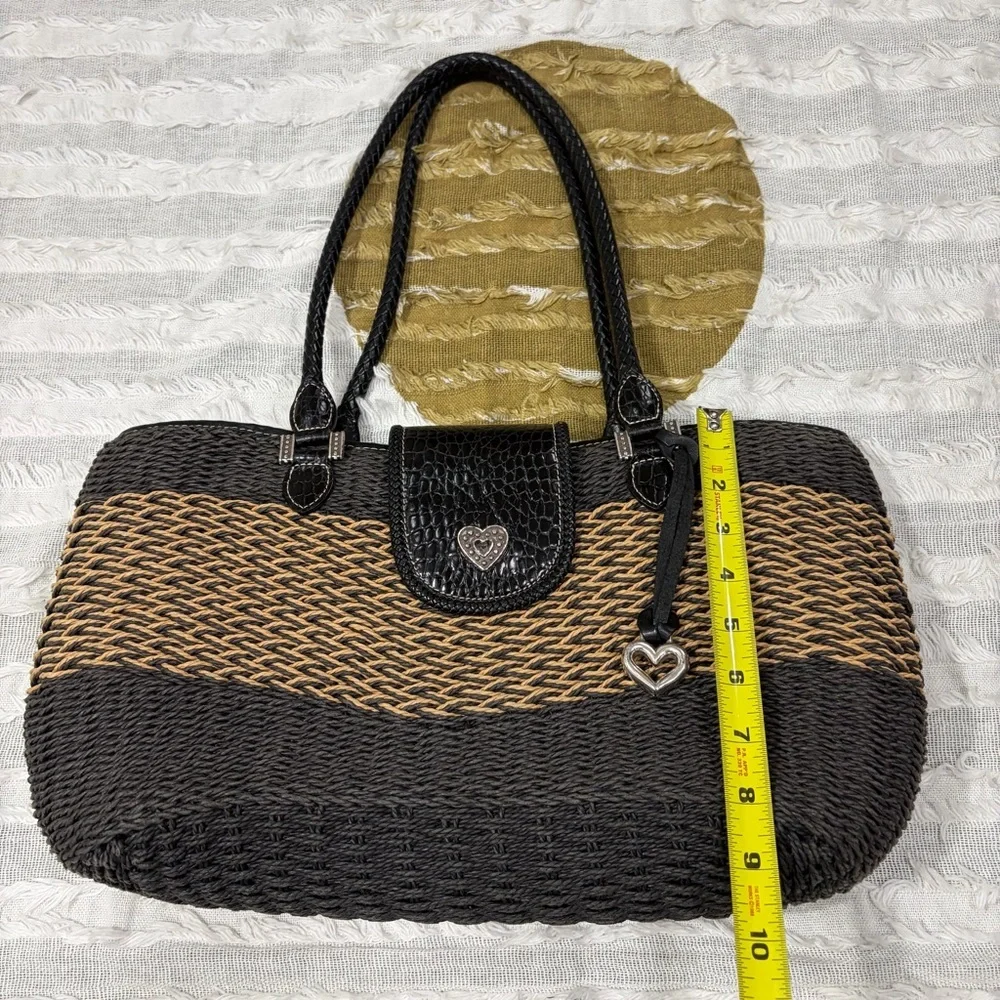 Brighton Savannah Black & Cream Woven Shoulder Bag Lined 16
